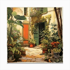 Courtyard With Potted Plants 2 Canvas Print