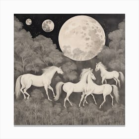 Horses In The Moonlight Canvas Print