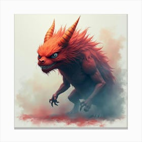 Monster With Fierce Gaze In A Colorful Watercolor Fog 1 Canvas Print