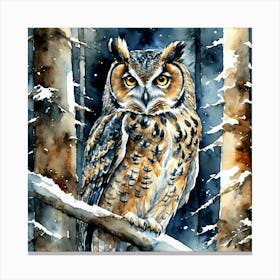 Owl Hidden In The Night Forest Canvas Print