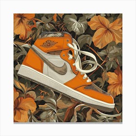 Jordan 1 Brown Kaki Flowers Jungle Nike Sneakers Painting Poster Canvas Print