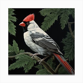 Ohara Koson Inspired Bird Painting Northern Cardinal 2 Square Canvas Print