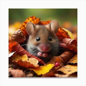 Mouse In Autumn Leaves Canvas Print