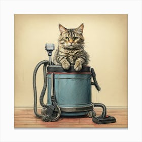 Cat On Vacuum Cleaner Canvas Print