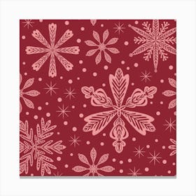 Snowflakes On A Red Background Canvas Print