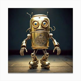 Firefly Quirky Frightened Robot On Roller Skates With A Gold Aluminum Can Head 27223 Canvas Print