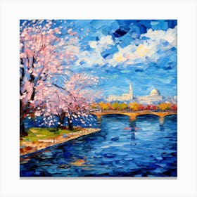 Cherry Blossoms On The River Canvas Print