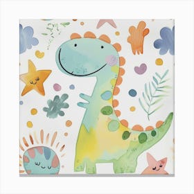 Starry Dinosaur Muted Pastels Pattern 2 Canvas Print
