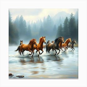 Horses Running In The River 7 Canvas Print