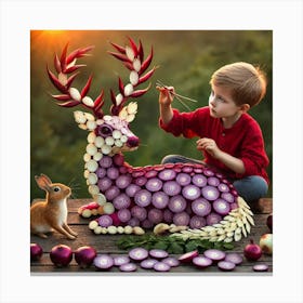 Boy Plays With A Deer Canvas Print