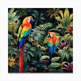 Two Parrots In The Jungle Canvas Print