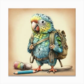 Parrot With Backpack 5 Canvas Print