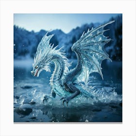 Firefly Dragon, Ice, Translucent, Wings, Snowflake, Patterns, Breathing, Icy, Winds, Frozen, Lake, M (8) Canvas Print