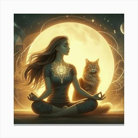 Meditating Woman With Cat 1 Canvas Print