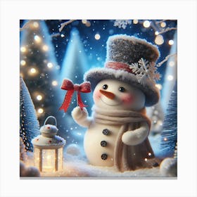 Snowman With Lantern Canvas Print