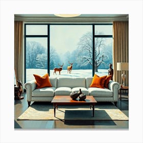 Living Room With Deer 11 Canvas Print