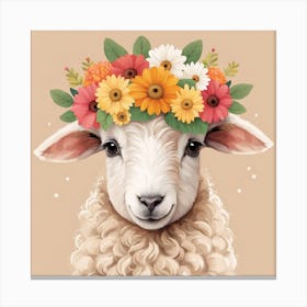 Floral Baby Sheep Nursery Illustration (11) Canvas Print