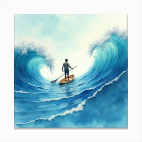 Man Paddling In The Ocean Canvas Print