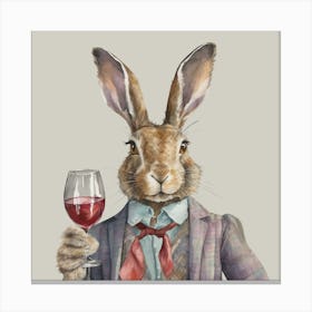 Watercolour Hare with Glass of Red Wine Canvas Print
