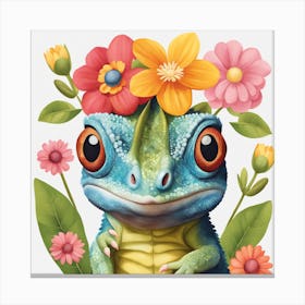 Floral Baby Chameleon Nursery Illustration (15) Canvas Print