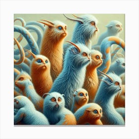 A Colorful Odyssey: Furry Pale Blue Orange Trialism-Creatures Revealed Canvas Print