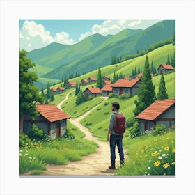 Keanu Reeves In A Tranquil Watercolor Village Surrounded By Green Hills 1 Canvas Print