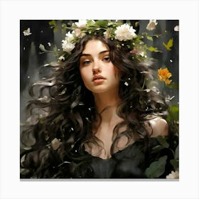 Girl With Flowers In Her Hair Canvas Print