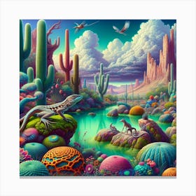 Rainbow Cactus Desert Canvas Print