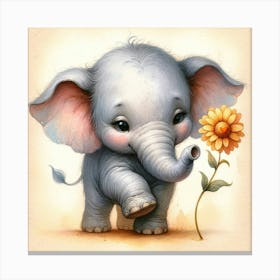 Little Elephant With A Flower Canvas Print
