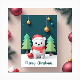 Polar Bear Christmas Card Canvas Print