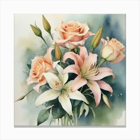 Roses And Lilies Paintings Art Print Canvas Print