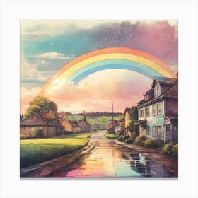 Vintage photo of a small town after rainy day, aesthetic Canvas Print