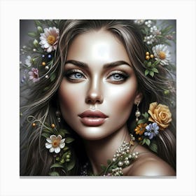 Beautiful Woman With Flowers 1 Canvas Print