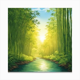 A Stream In A Bamboo Forest At Sun Rise Square Composition 416 Canvas Print