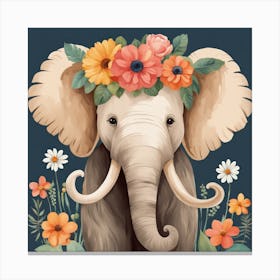 Floral Baby Mammoth Nursery Illustration (16) Canvas Print