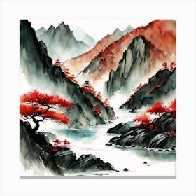 Chinese Landscape Mountains Ink Painting (53) Canvas Print