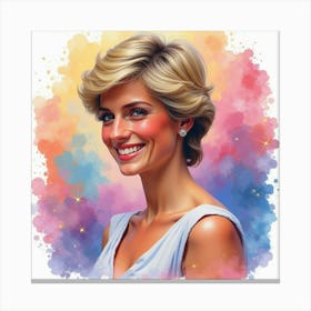 Smiling Princess Diana Framed By Colorful Watercolor Swirls And Sparkles 1 Canvas Print