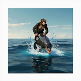 Monkey On A Dolphin Canvas Print