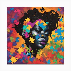 female face silhouette and then mask shattering into big puzzle pieces Canvas Print