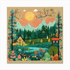 Landscape With Trees And Houses Canvas Print