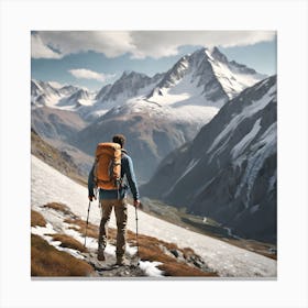 Man Hiking In Mountains Canvas Print