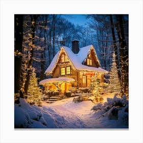 Firefly Magical, Christmas, Winter, Snow, Sparkling, House, Forest Edge, Christmas Lights, Glowing, (8) Canvas Print