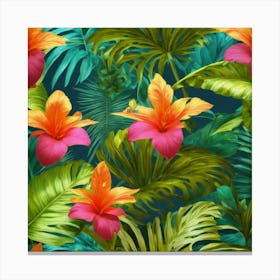 Tropical Flowers Seamless Pattern 3 Canvas Print