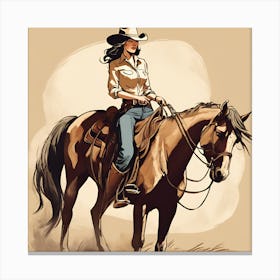 Cowgirl On Horse Vintage Poster 6 Canvas Print