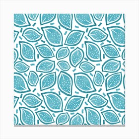 Turquoise Scattered Leaves Polka Dot Canvas Print