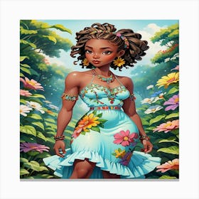 African American Girl In Flowers Canvas Print