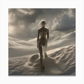 Sand Dunes And Naked Girl - Bare Desert Canvas Print