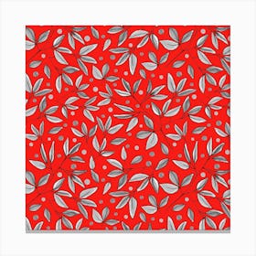 Floral Branches Gray On Red Canvas Print