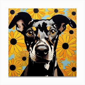 Dog With Sunflowers Canvas Print