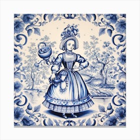 Alice In Wonderland Delft Tile Illustration 2 Canvas Print